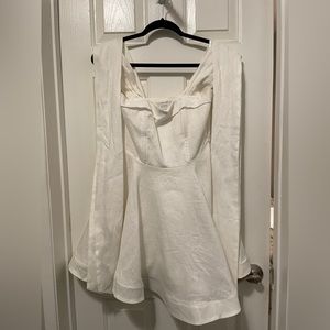 DISSH - White, Bow Tie Strap, Linen Mini Dress